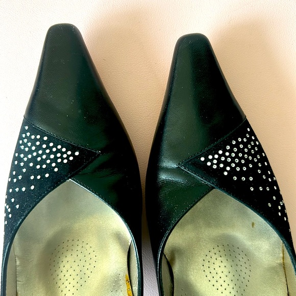 Black Italian Leather & Suede 3” Pumps - Picture 8 of 10